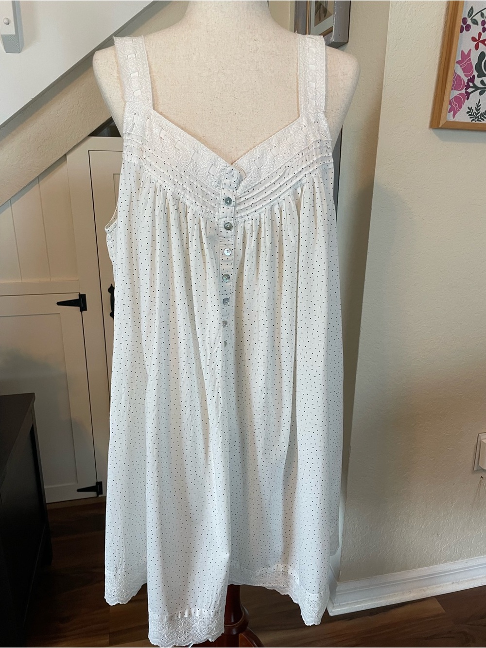 Eileen West White Polka Dot Cotton Lawn Sleeveless Ballet Nightgown XL